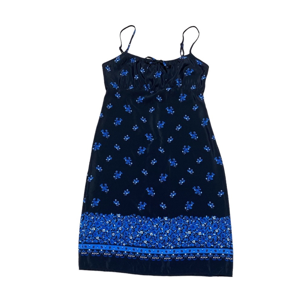 Vintage Fashion Bug Milkmaid Dress Women’s 6 Blue Floral Y2K Spaghetti Strap 90s